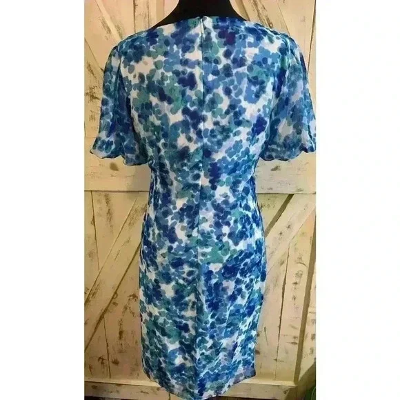 DKNY Women’s Printed Floral Chiffon Boat Neck Sheath Wrap Dress Size 10 - Picture 4 of 14